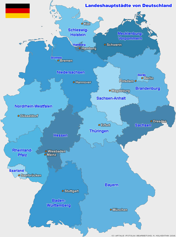 Karte der Hauptstädte der Bundesländer Deutschlands